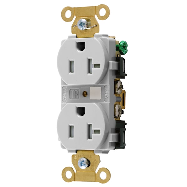 Duplex Straight Blade Receptacle, 5-20R, 20 A, 125V AC, 2 Pole, 3 Wire, Flush Mount, Grounded